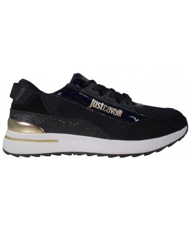 Cavalli Trainers Mesh Patent Gold Trim