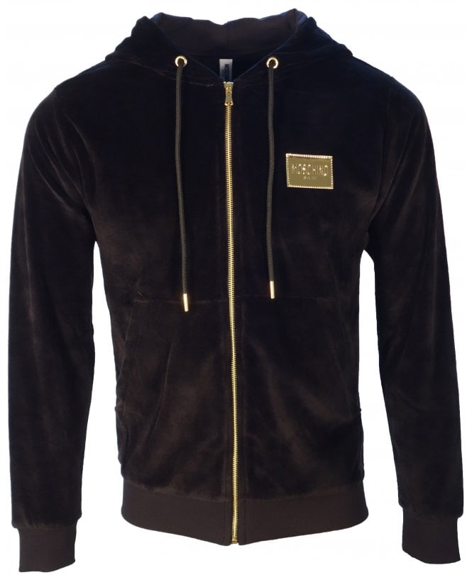 Moschino Hoodie Zip Up Velor Logo Badge