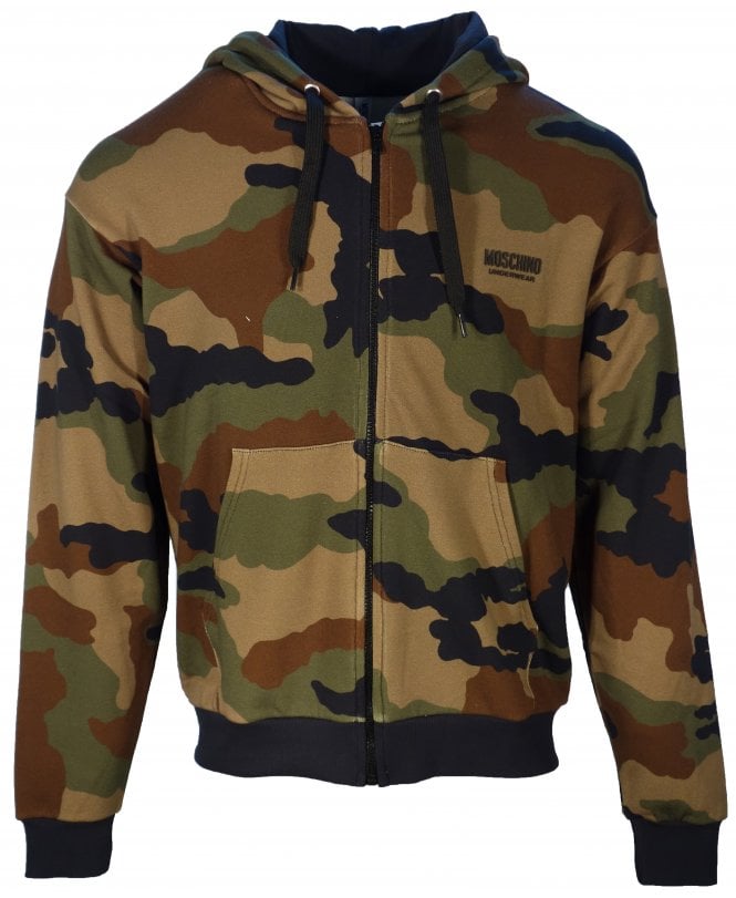 Moschino Hoody Zipper Camo Logo Chest