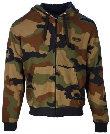 Moschino Hoody Zipper Camo Logo Chest