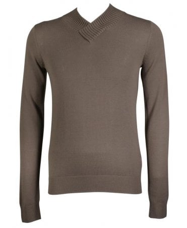 V-neck Jumper With Double Knit Collar